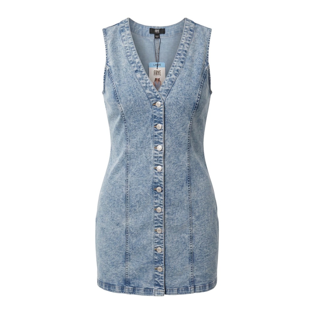NWT‎ Frye Denim Mini Dress Light Wash Button Front Acid Wash Sleeveless - Large